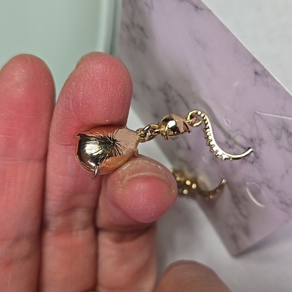 Gold Tone Silver Fuax Pearl Drop Earrings - Picture 17 of 17